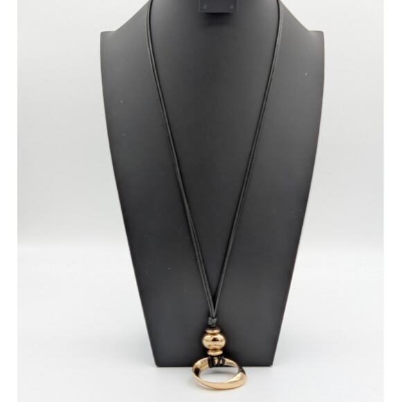 Corded Heavy Gold Tone Oval Pendant 32" Necklace W/ Back Feature - Picture 1 of 5